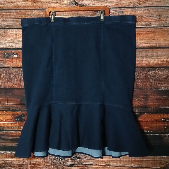 Catherines Curvy Collection Jean Skirt Plus Size 28W Indigo Denim Flounce Flare - Picture 1 of 5